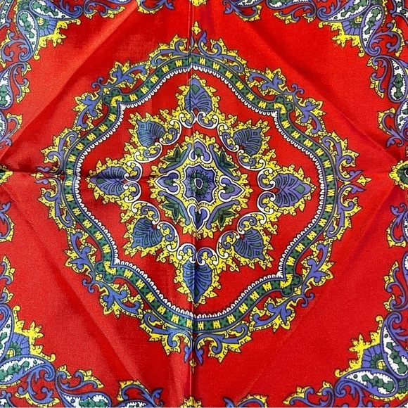 Vintage Red Paisley Rolled Edge Square Scarf - Picture 7 of 10
